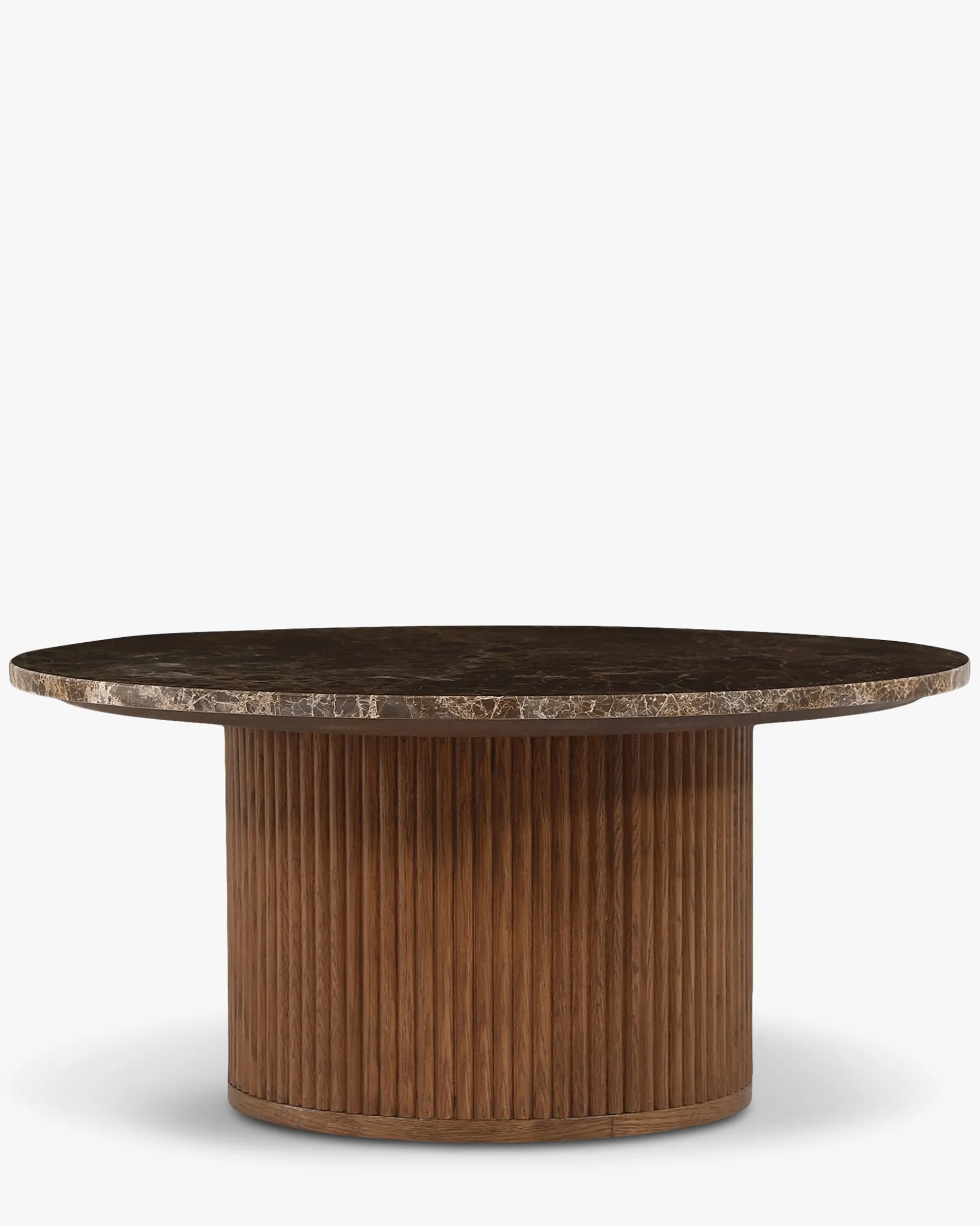 Table basse, Marbre Dark Emperador & Bois teinté noyer, Ø80 Oviedo