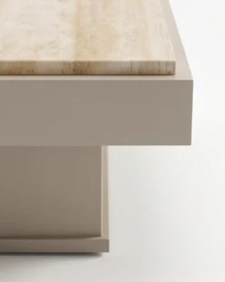 Table basse, Travertin & bois beige, L80 Oron