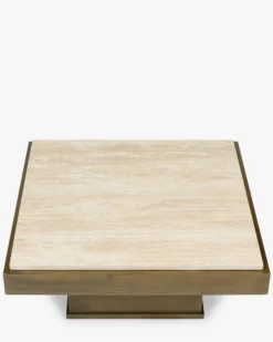 Table basse, Travertin & bois bronze brossé, L80 Oron