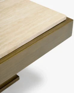 Table basse, Travertin & bois bronze brossé, L80 Oron