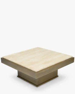 Table basse, Travertin & bois bronze brossé, L80 Oron