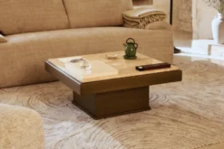Table basse, Travertin & bois bronze brossé, L80 Oron