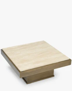 Table basse, Travertin & bois bronze brossé, L80 Oron