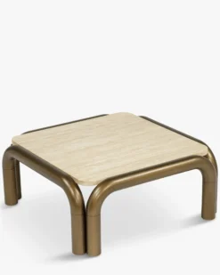 Table basse, Travertin et bronze brossé, L84 Arcia