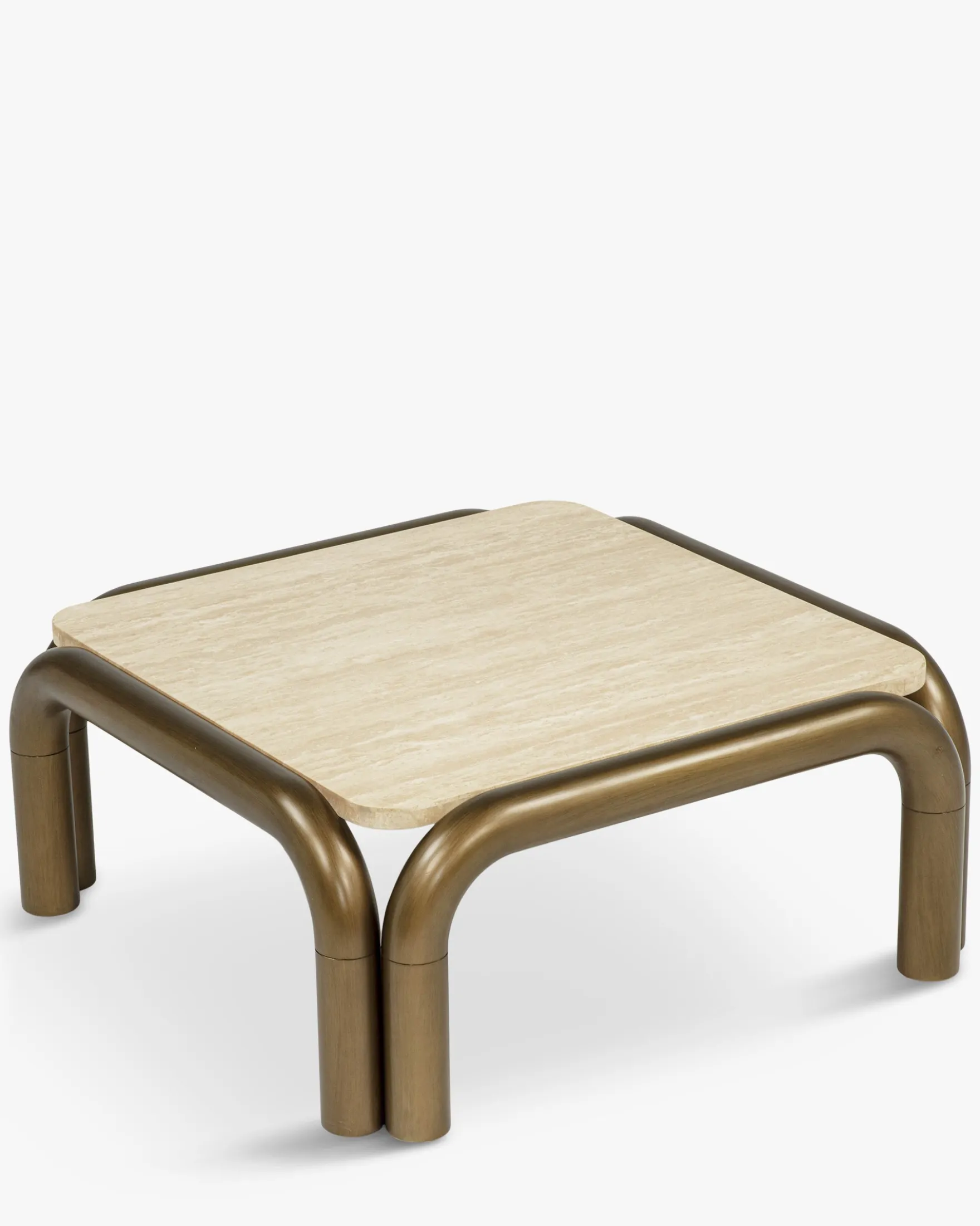Table basse, Travertin et bronze brossé, L84 Arcia