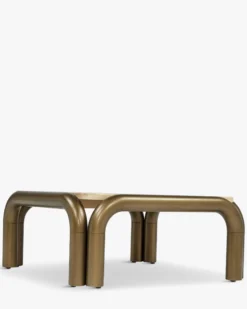 Table basse, Travertin et bronze brossé, L84 Arcia