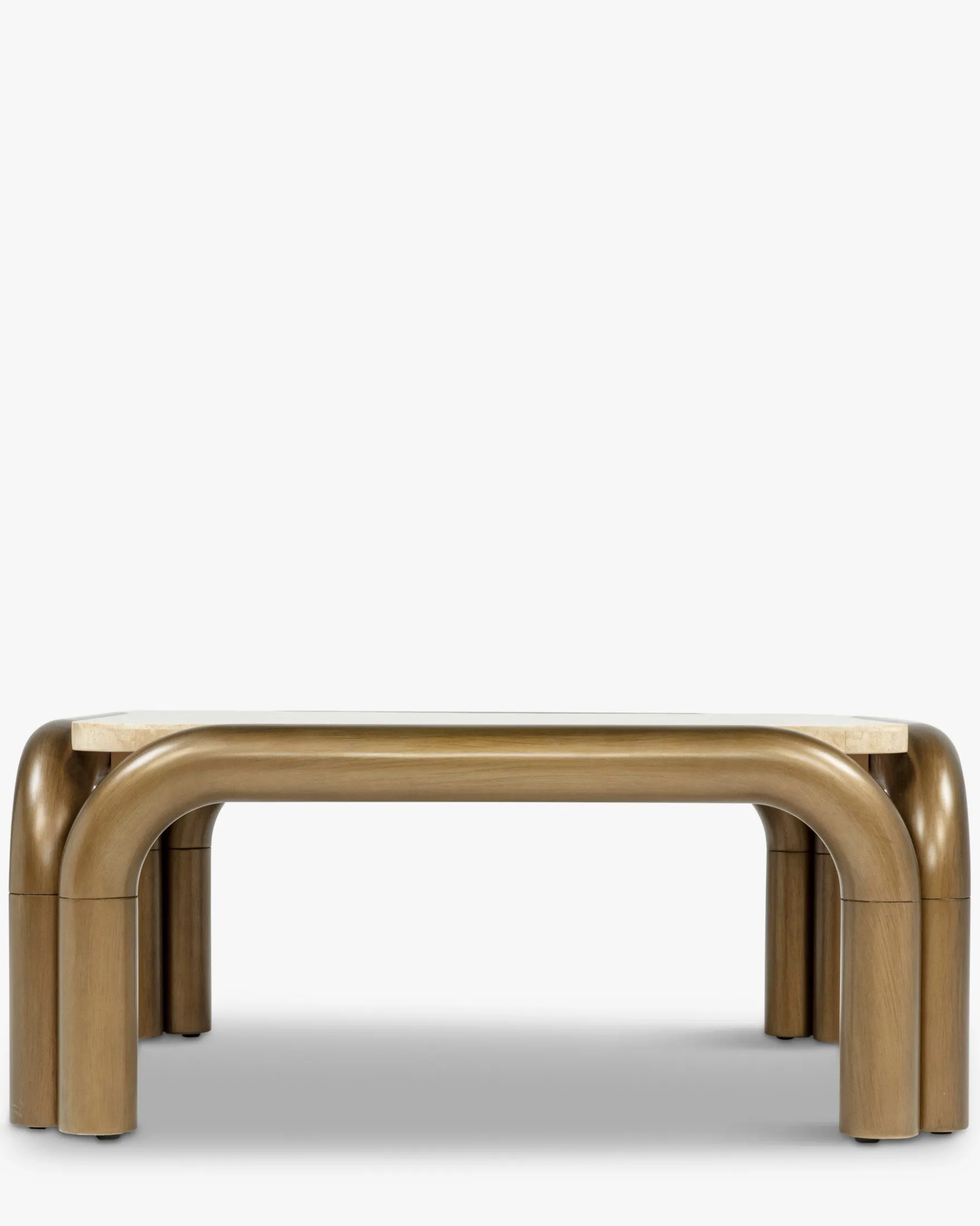 Table basse, Travertin et bronze brossé, L84 Arcia