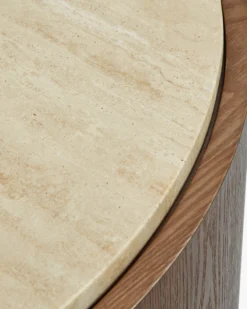 Table basse, Travertin waterproof & bois de frêne teinte noyer, L100 Elipse
