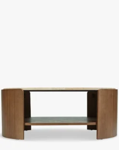 Table basse, Travertin waterproof & bois de frêne teinte noyer, L100 Elipse