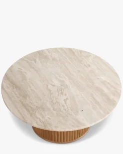 Table basse, Véritable pierre de travertin, Ø80 Oviedo