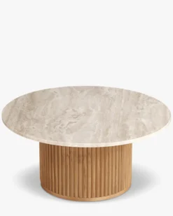 Table basse, Véritable pierre de travertin, Ø80 Oviedo