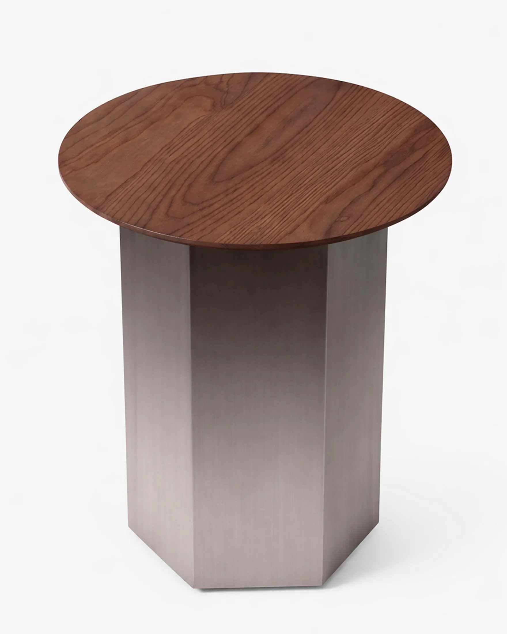 Table d'appoint, Bois de frêne teinte noyer & Acier inoxydable, Ø40 Hexa