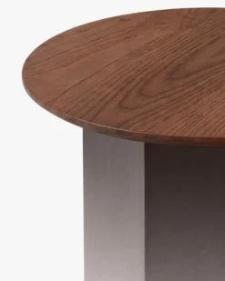 Table d'appoint, Bois de frêne teinte noyer & Acier inoxydable, Ø40 Hexa