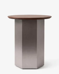 Table d'appoint, Bois de frêne teinte noyer & Acier inoxydable, Ø40 Hexa