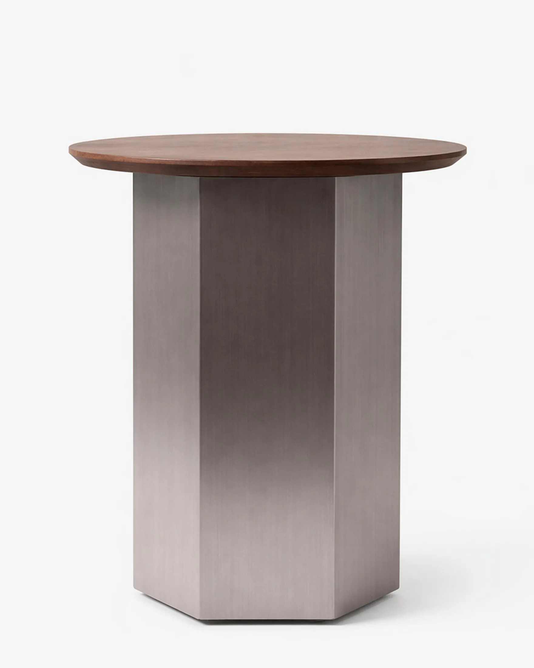 Table d'appoint, Bois de frêne teinte noyer & Acier inoxydable, Ø40 Hexa