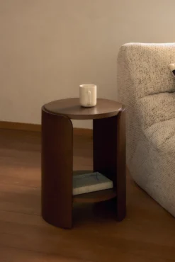 Table d'appoint, Bois de frêne teinte noyer, H50 Elipse