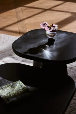 Table d'appoint, Bois d'hévéa massif teinte noire, H46 Ellios