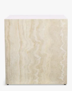 Table d'appoint, Cube effet travertin naturel, H50 Borgo