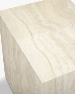 Table d'appoint, Cube effet travertin naturel, H50 Borgo