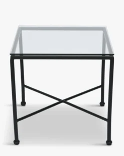 Table d'appoint de jardin, Verre transparent & métal noir Bel Air