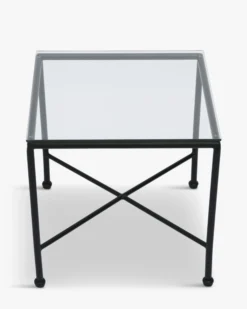 Table d'appoint de jardin, Verre transparent & métal noir Bel Air