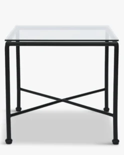 Table d'appoint de jardin, Verre transparent & métal noir Bel Air