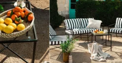 Table d'appoint de jardin, Verre transparent & métal noir Bel Air
