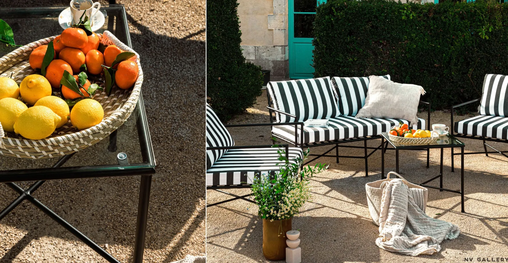 Table d'appoint de jardin, Verre transparent & métal noir Bel Air