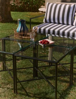 Table d'appoint de jardin, Verre transparent & métal noir Bel Air
