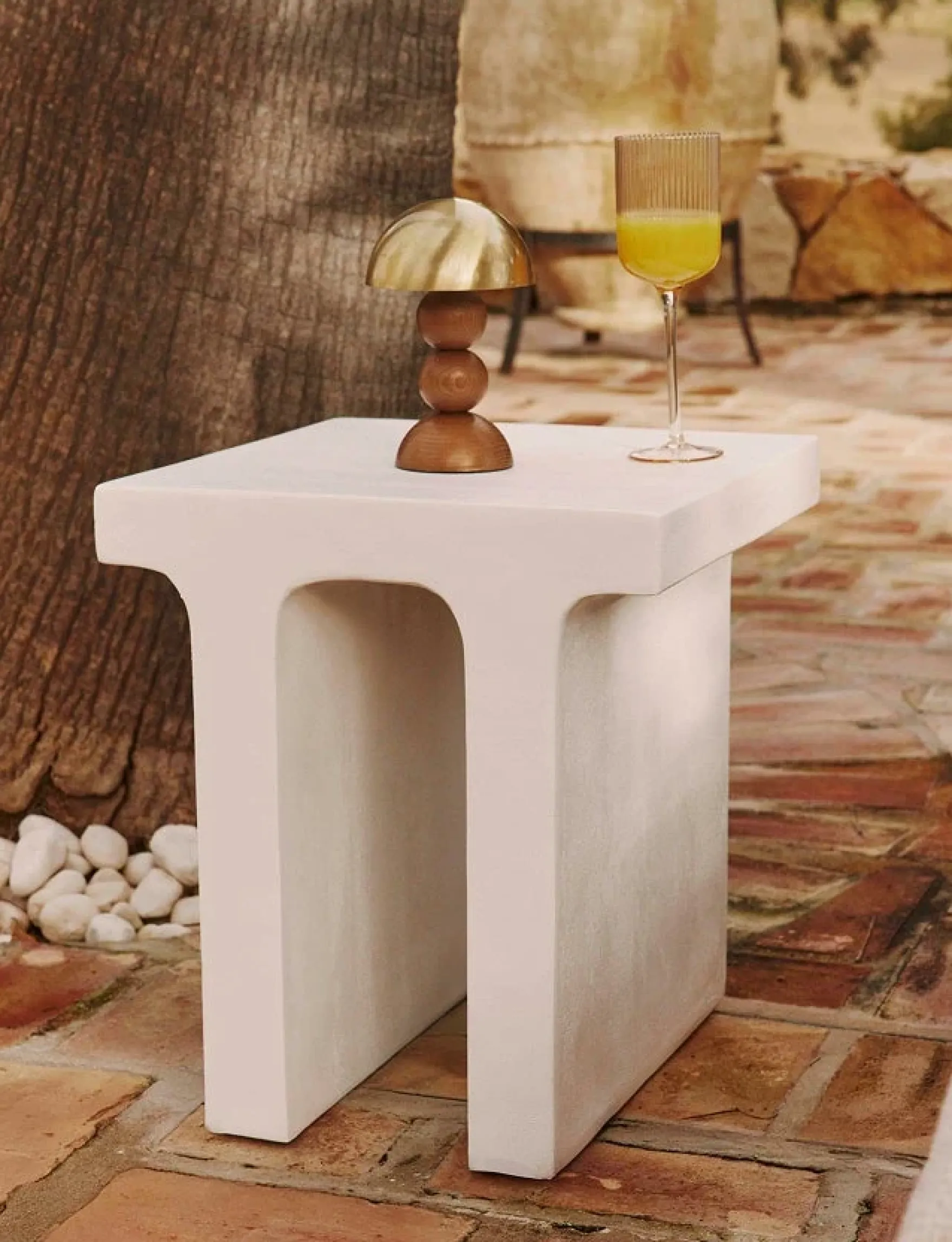 Table d'appoint intérieur/extérieur, Effet ciment blanc, H45 Ithaque