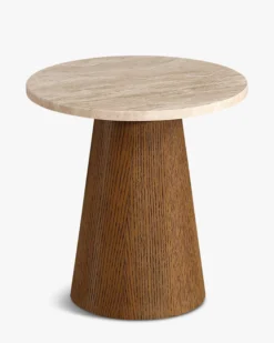Table d'appoint, Travertin & bois noyer, H42 Avila