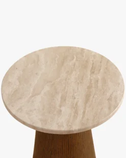 Table d'appoint, Travertin & bois noyer, H42 Avila