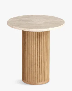 Table d'appoint, Véritable pierre de travertin, Ø45 Oviedo
