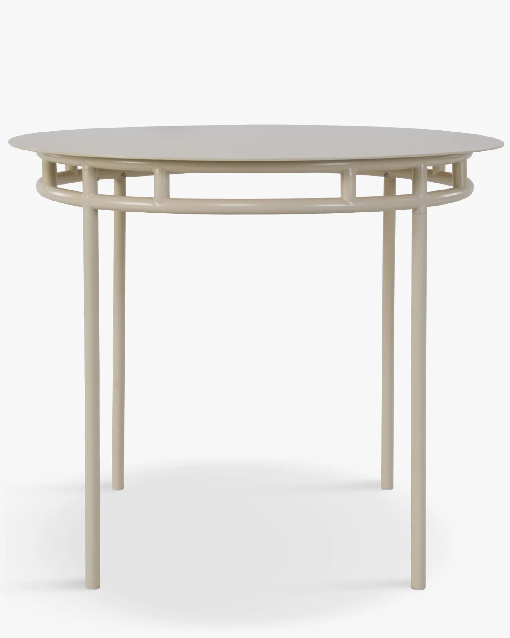 Table à manger de jardin, pour 4 personnes, Métal beige amande, Ø90 Maddalena