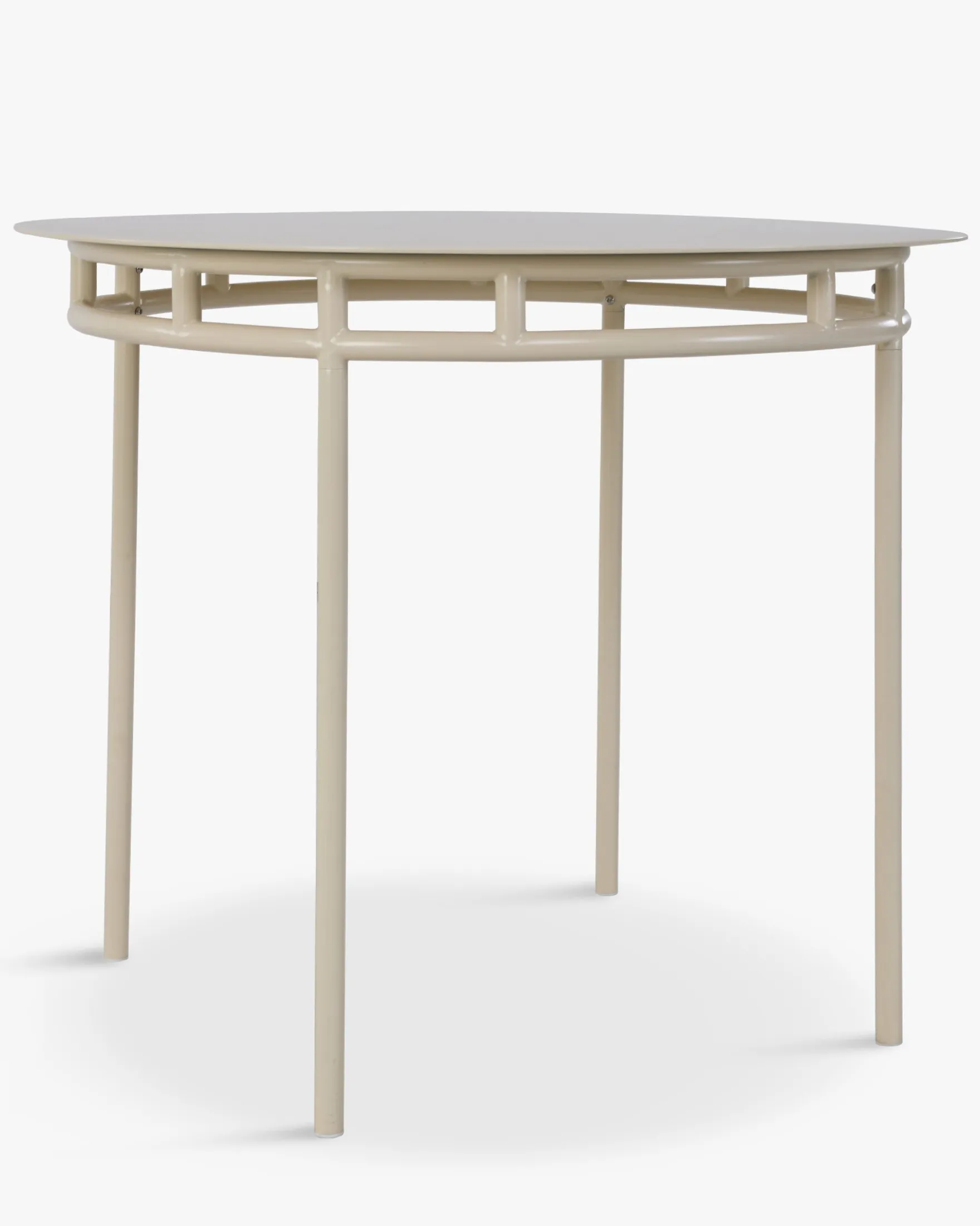 Table à manger de jardin, pour 4 personnes, Métal beige amande, Ø90 Maddalena