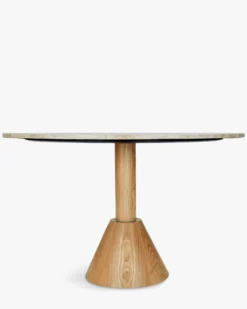 Table à manger, Travertin waterproof & bois blond, Ø120 Izia