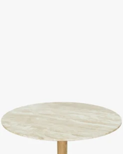 Table à manger, Travertin waterproof & bois blond, Ø120 Izia