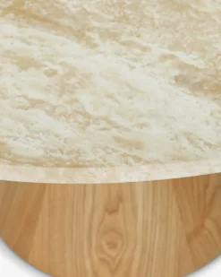 Table à manger, Travertin waterproof & bois blond, Ø120 Izia