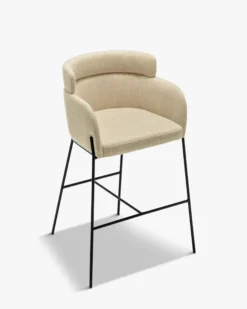 Tabouret de bar, Beige sable & métal noir, H80 Baron
