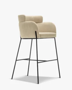 Tabouret de bar, Beige sable & métal noir, H80 Baron