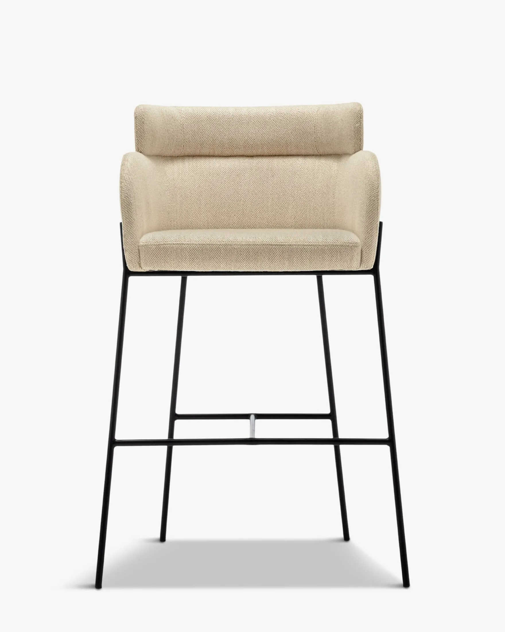 Tabouret de bar, Beige sable & métal noir, H80 Baron