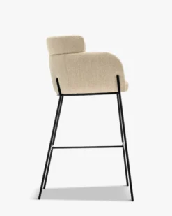Tabouret de bar, Beige sable & métal noir, H80 Baron