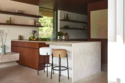 Tabouret de bar, Tweed jaune Miami & métal noir, H78 Bismi