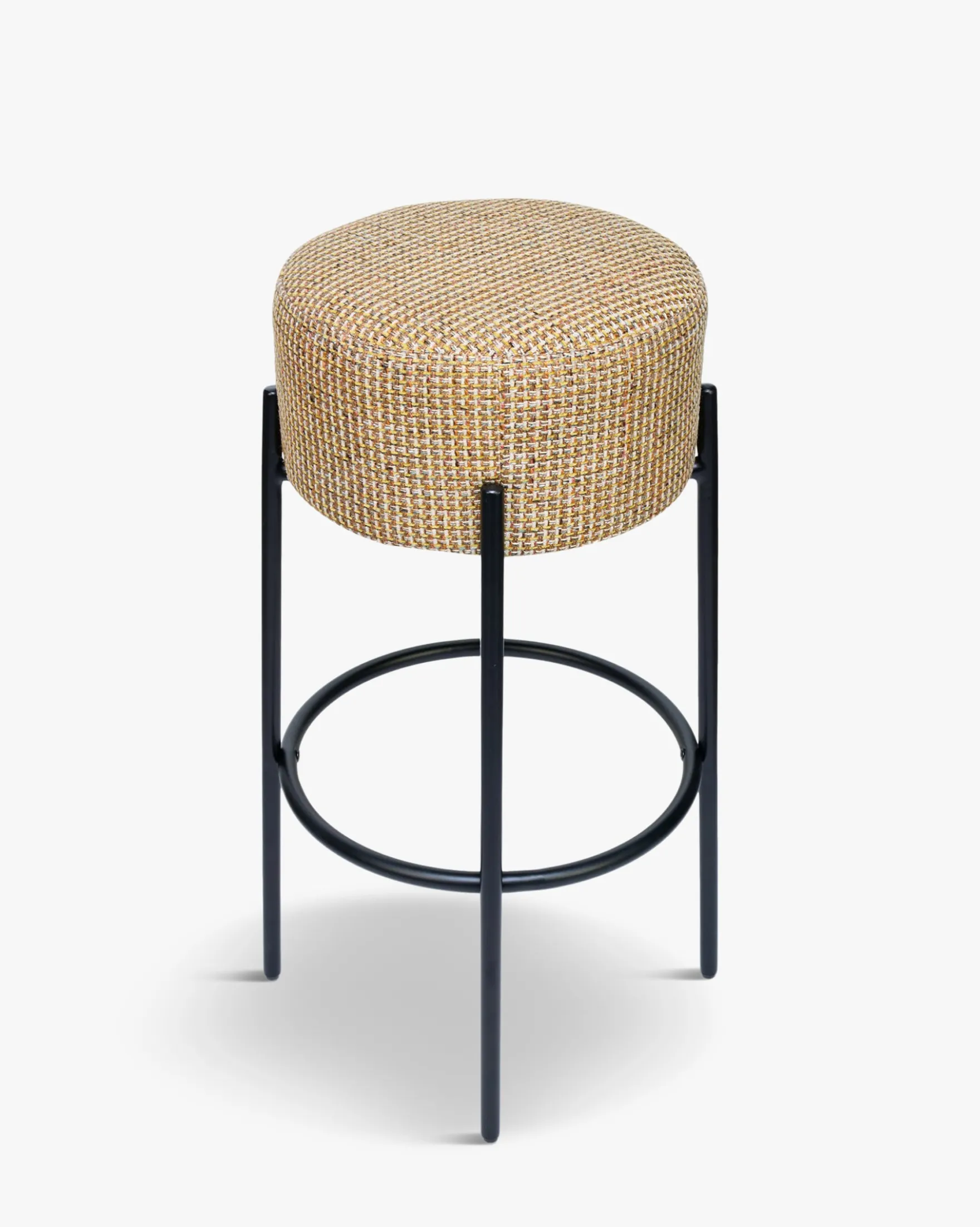 Tabouret de bar, Tweed jaune Miami & métal noir, H78 Bismi