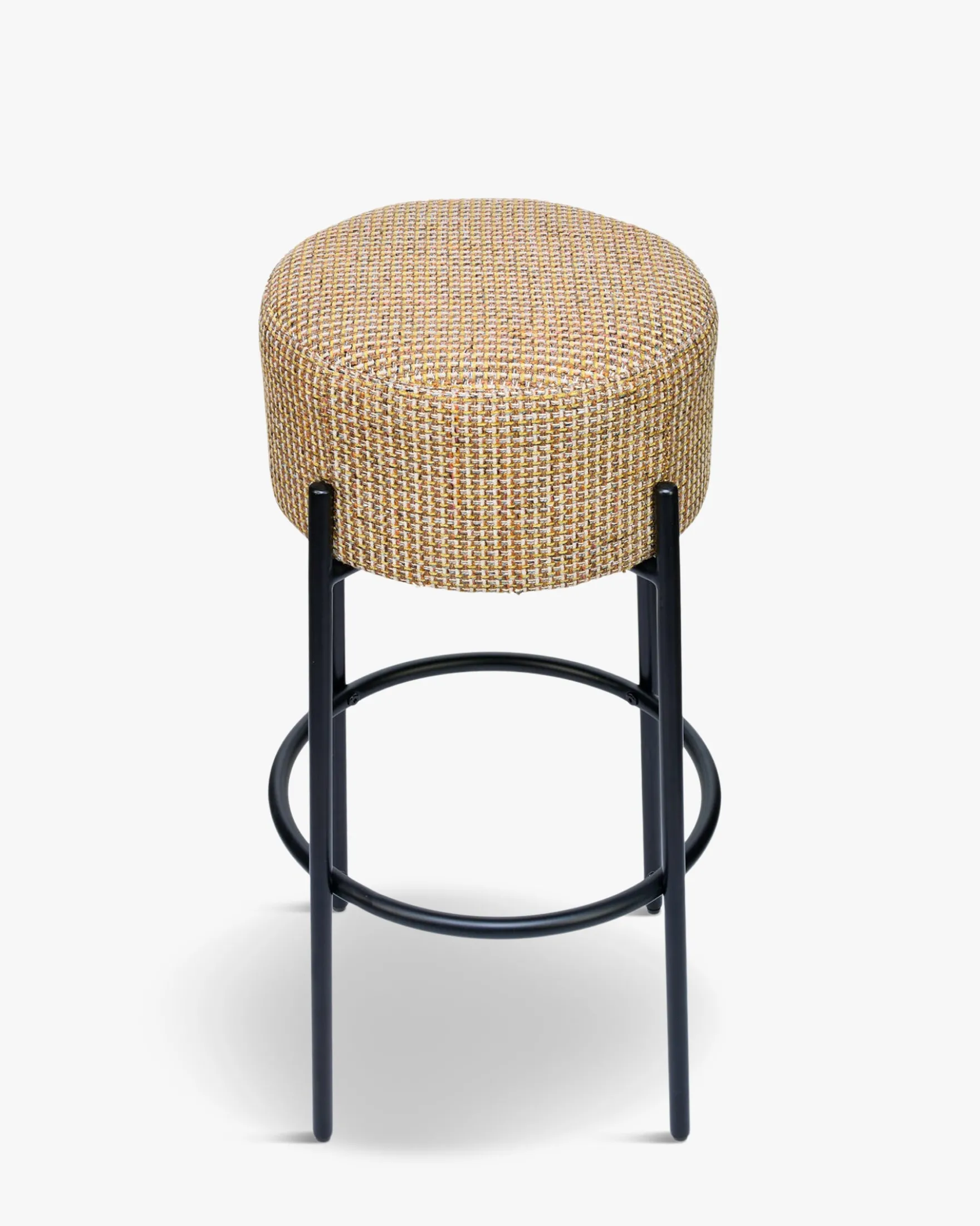 Tabouret de bar, Tweed jaune Miami & métal noir, H78 Bismi