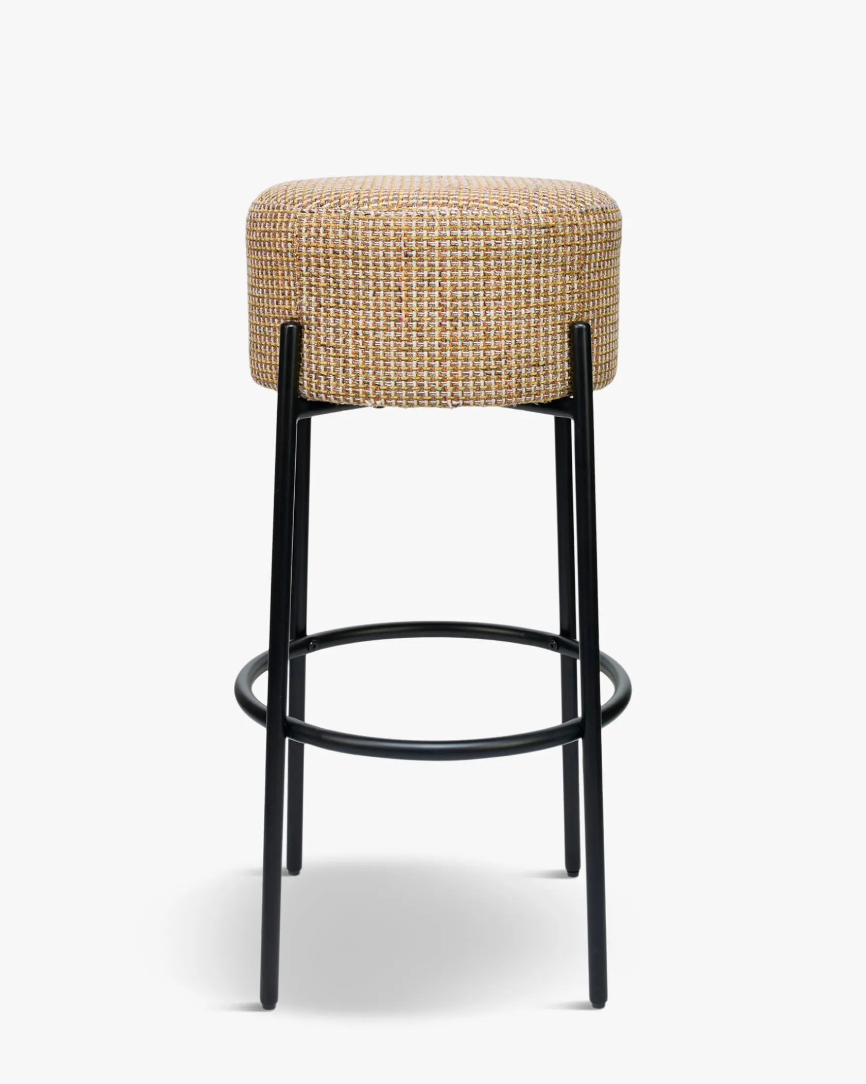 Tabouret de bar, Tweed jaune Miami & métal noir, H78 Bismi