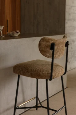 Tabouret de bar, Tweed jaune miami & métal noir, H65 Jasper