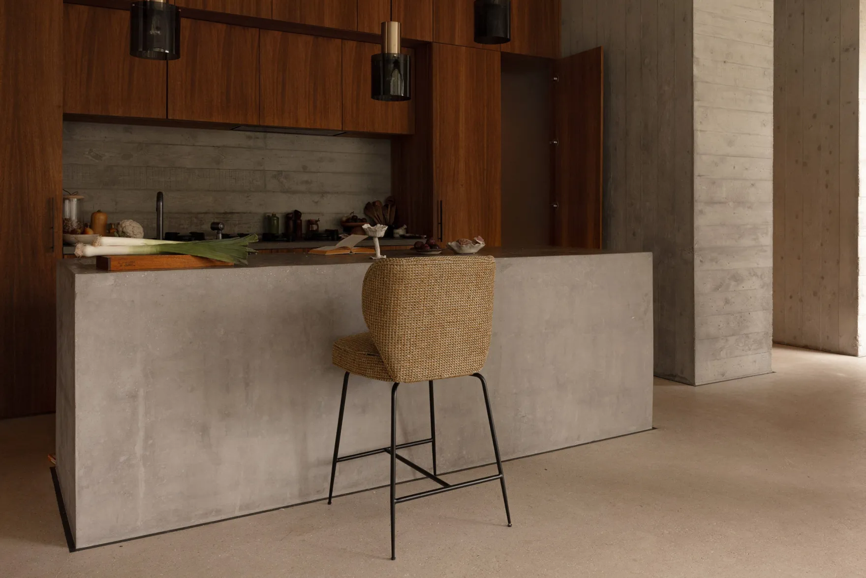 Tabouret de bar, Tweed jaune miami & metal noir, H65 Wayne