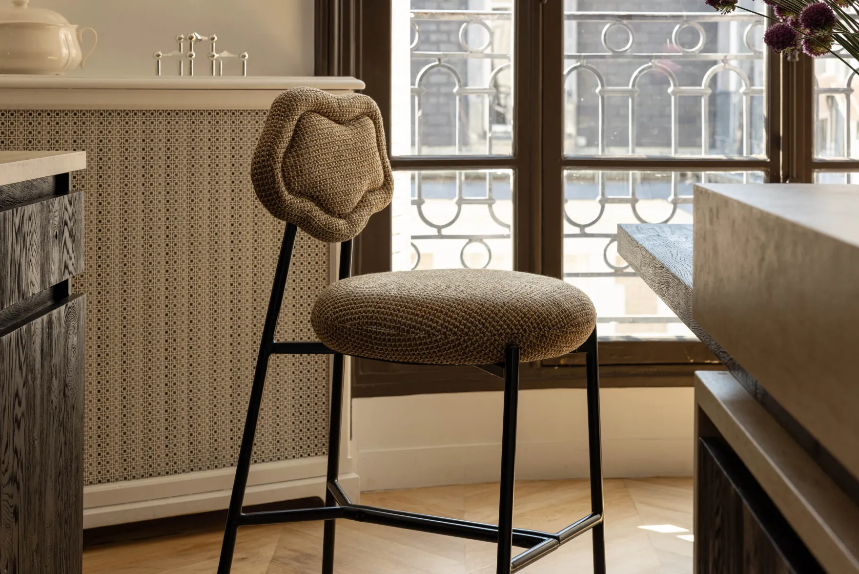 Tabouret de bar, Tweed jaune miami, H71 Arty