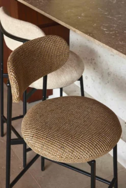 Tabouret de bar, Tweed jaune miami & métal noir, H68 Maia